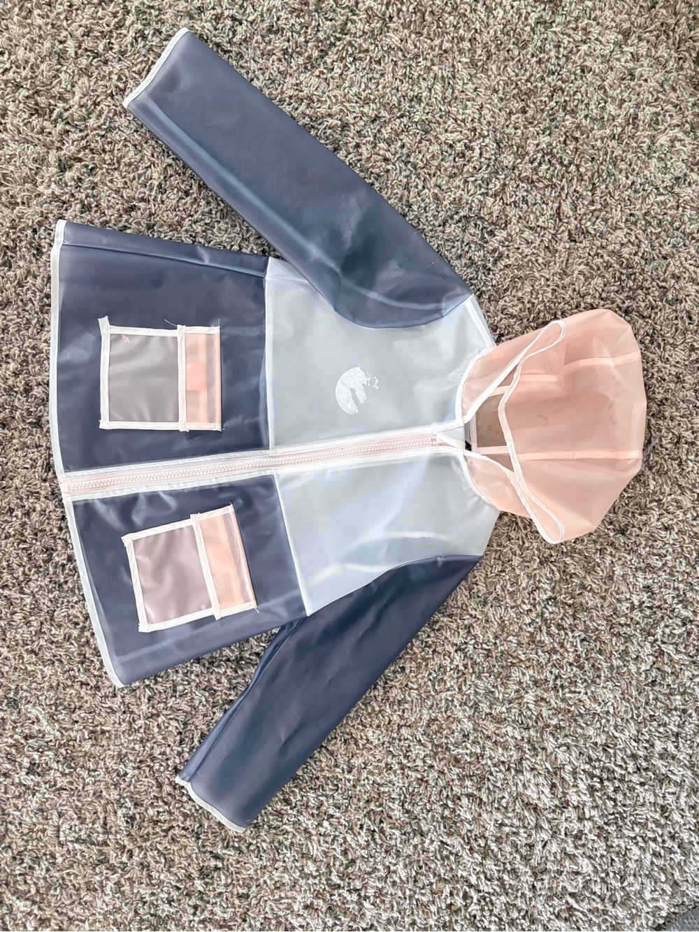 Cynthia Rowley Kids Clear Raincoat with Navy Panels and Pink Hood